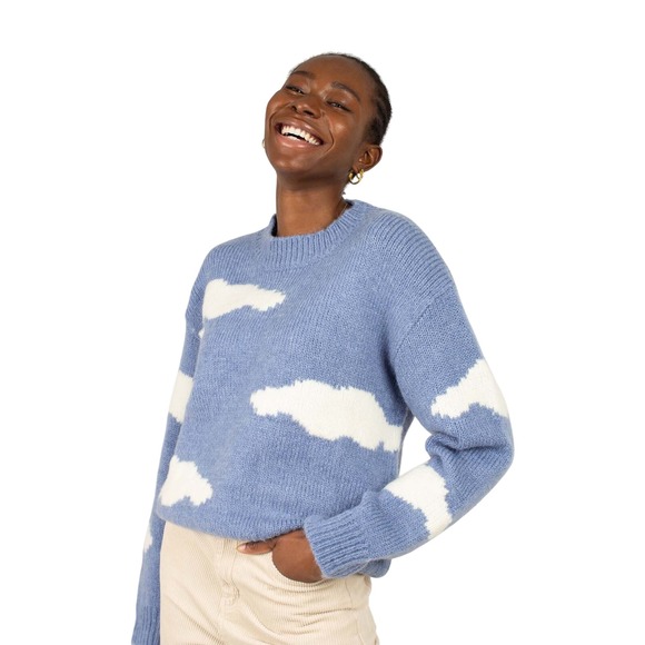 Glassworks London Intarsia Cloud Blue and White Wool Blend Sweater Jumper‎ - Picture 9 of 10